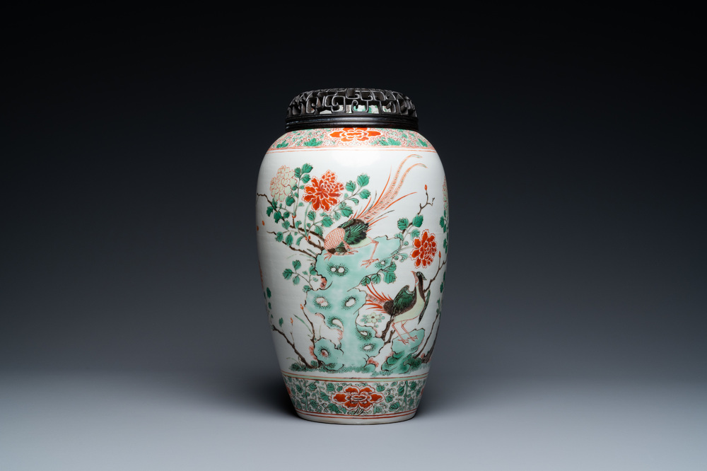 A Chinese famille verte 'pheasants' vase, Kangxi