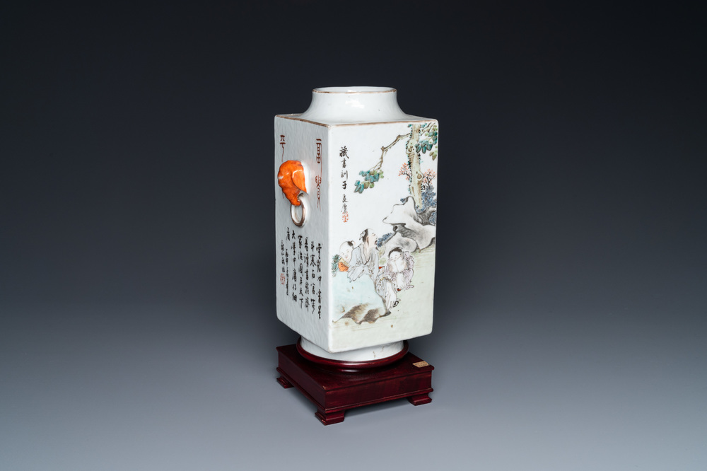 A Chinese qianjiang cai 'cong' vase, 19th C.