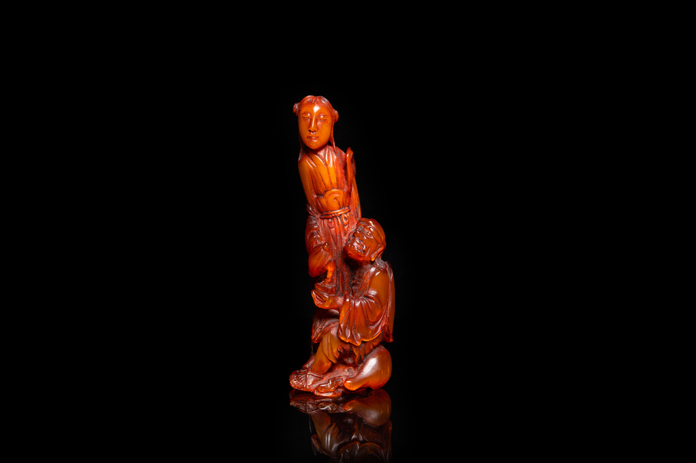 Un groupe en corne de buffle sculpt&eacute;, Chine, Qing