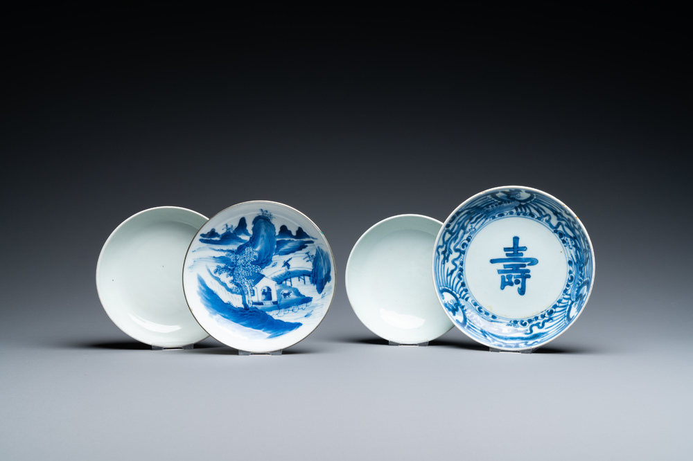 Four Chinese blue and white 'Bleu de Hue' plates for the Vietnamese market, 19th C.