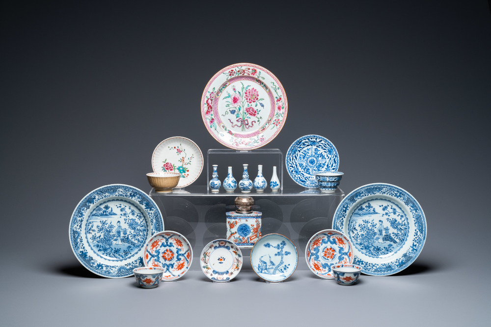A varied collection of Chinese blue and white, famille rose and Imari-style porcelain, Kangxi/Qianlong