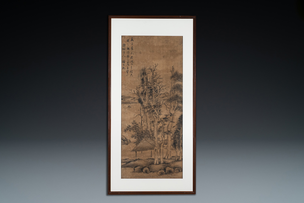 Dai Xi (1801-1860), encre sur papier: 'Paysage aux arbres'