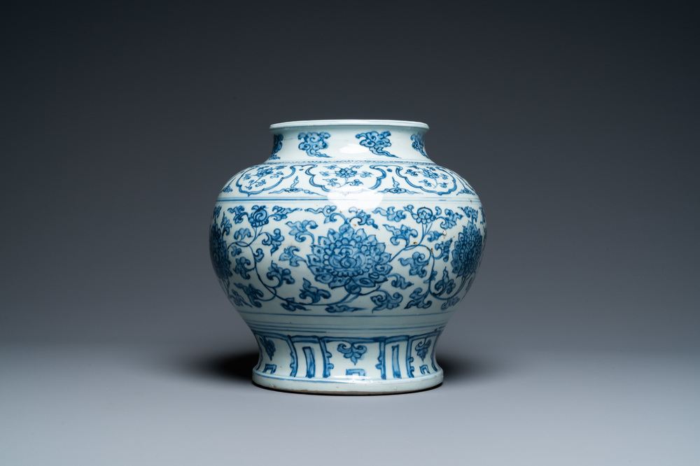 A Chinese blue and white 'lotus scroll' vase, Hongzhi