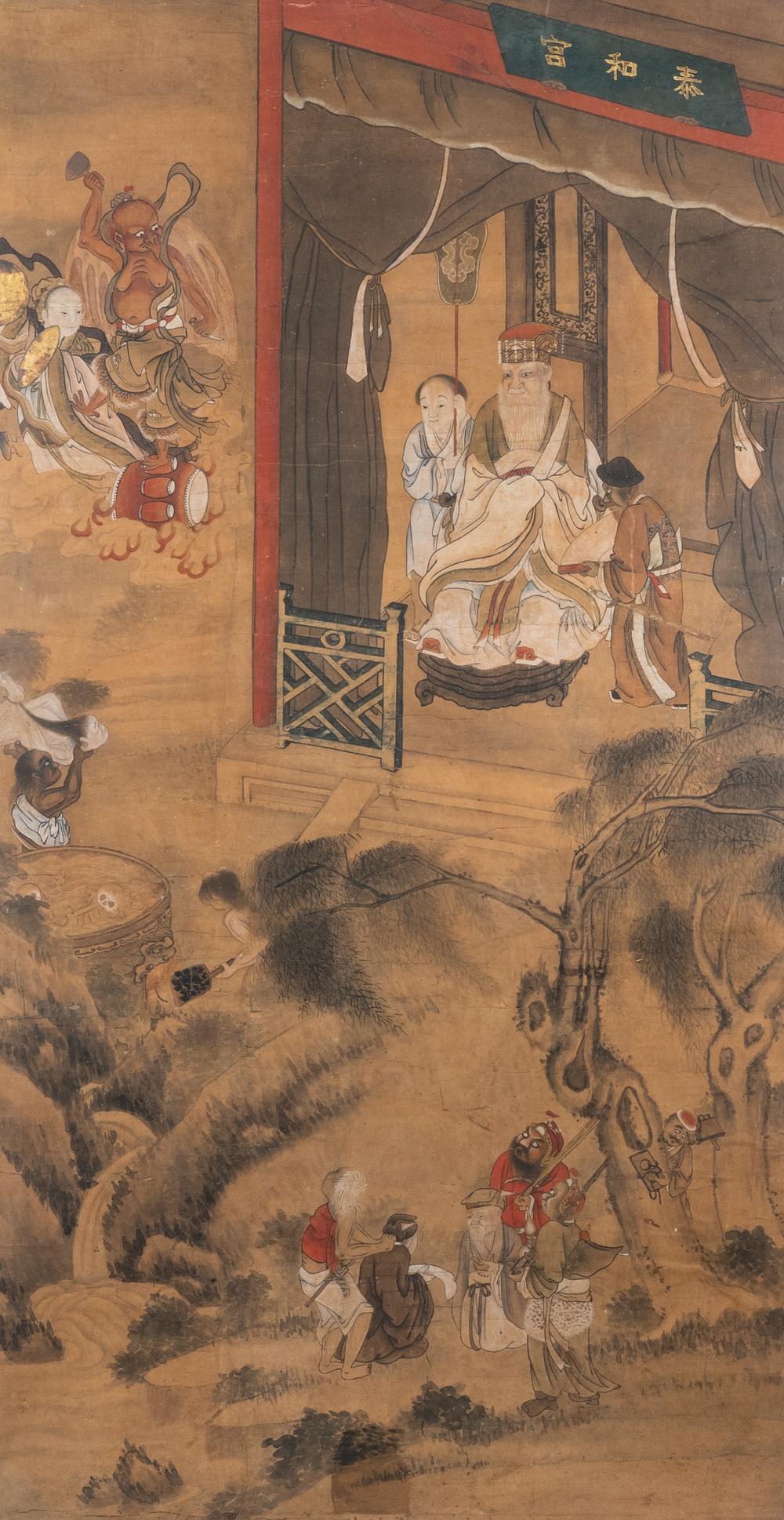 Chinese school, inkt en kleur op papier: 'E&eacute;n van de tien koningen van de hel', Qing