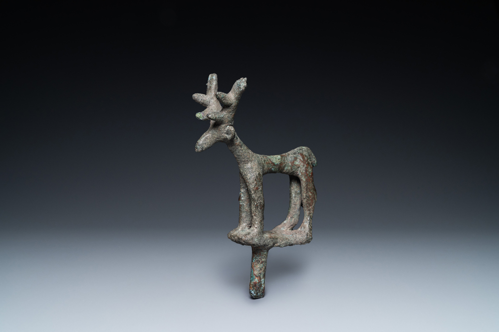 A Luristan bronze deer pin, Iran, 1st millenium BC