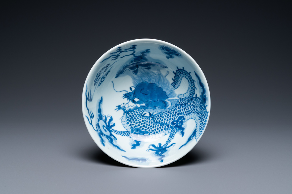 A Chinese blue and white 'dragon' bowl, Yongzheng mark and of the period