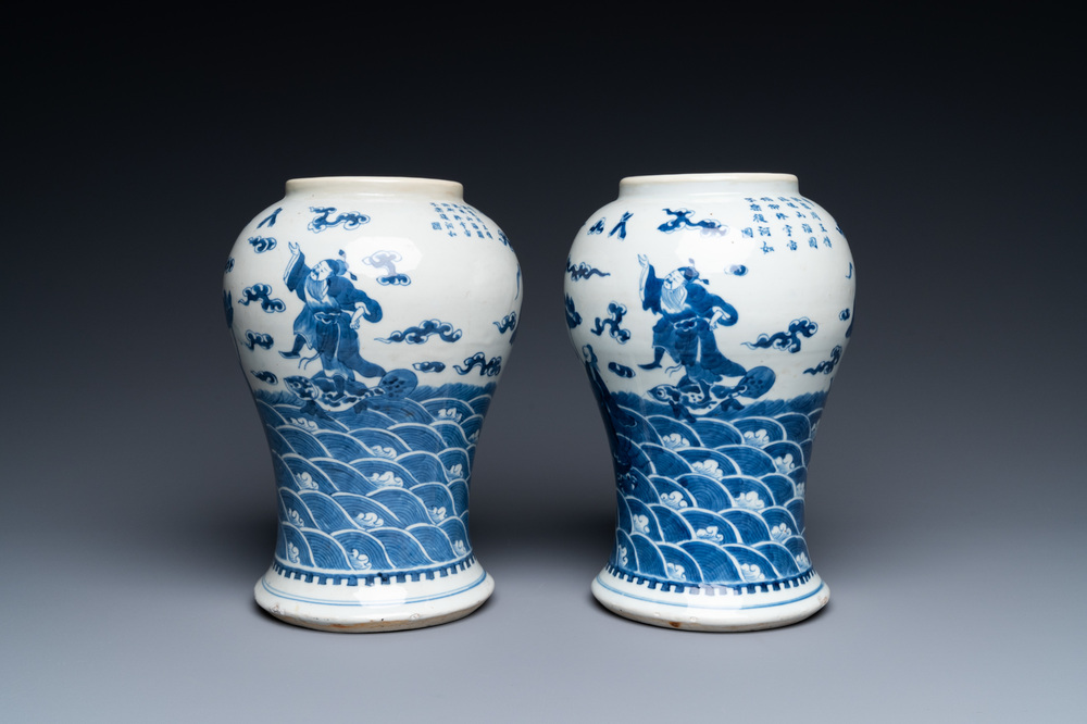 A pair of Chinese 'Bleu de Hue' vases for the Vietnamese market, marked for King Kai Dinh, 1921-1924