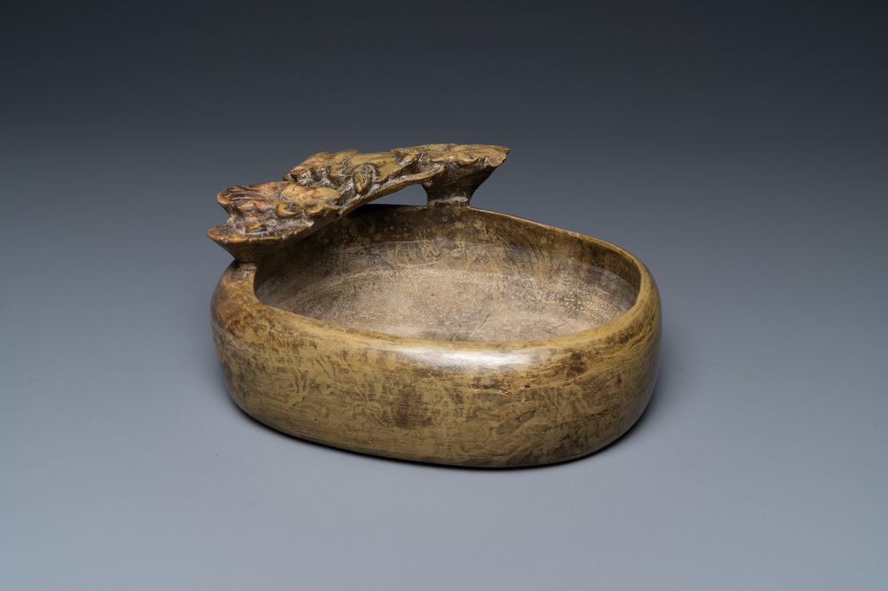 A Chinese 'duan' stone brush washer inscribed 心静能寿 and Shi Ru mark, 17th C.