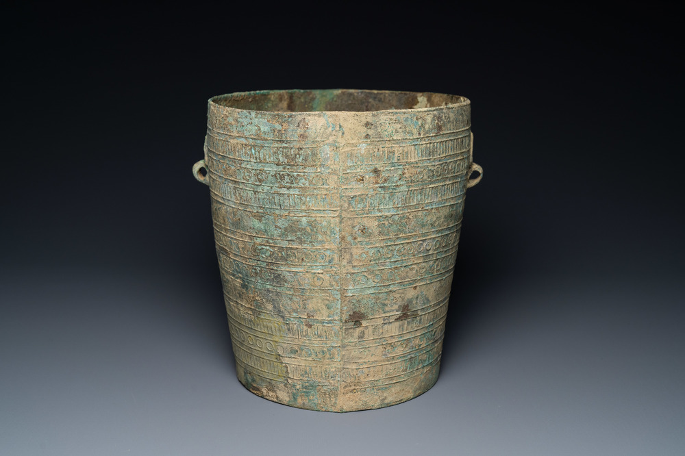 A Vietnamese bronze ritual bucket with geometrical design, Dong Son, ca. 3rd/1st C. BC