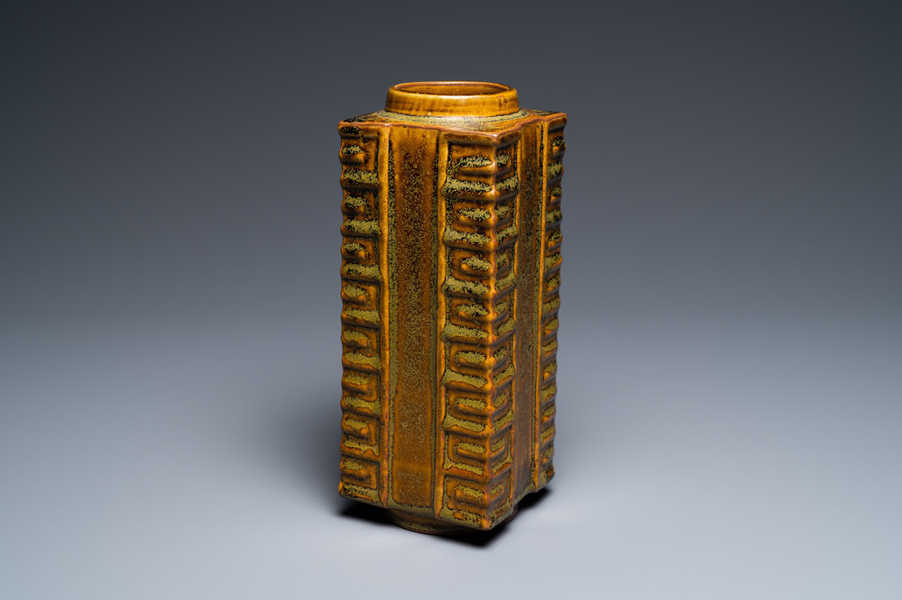 A Chinese imitation bronze-glazed 'cong' vase, Yongzheng/Qianlong