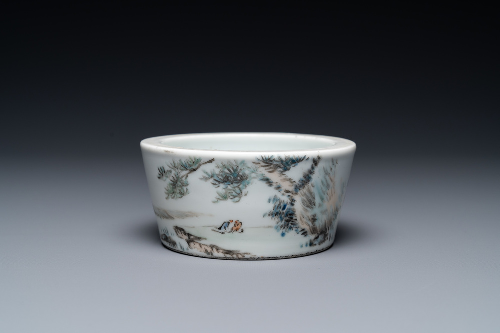 A Chinese qianjiang cai 'landscape' brush washer, signed Zhou Zi Shan, dated 1886