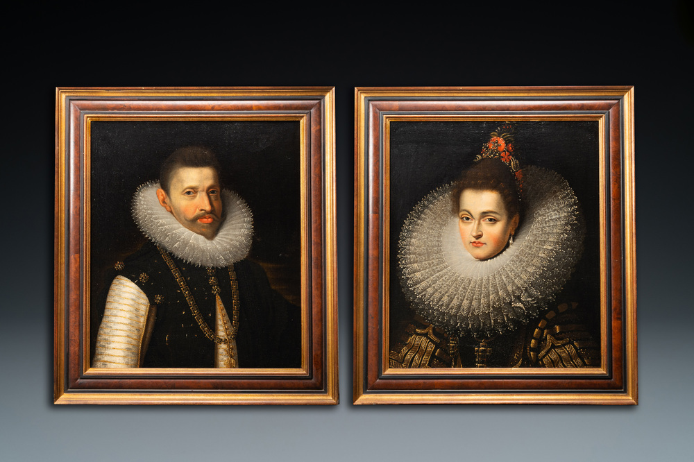 Justus Sustermans (1597-1681), toegeschr. aan: Een paar portretten van Albrecht &amp; Isabella, olie op doek, 1e helft 17e eeuw