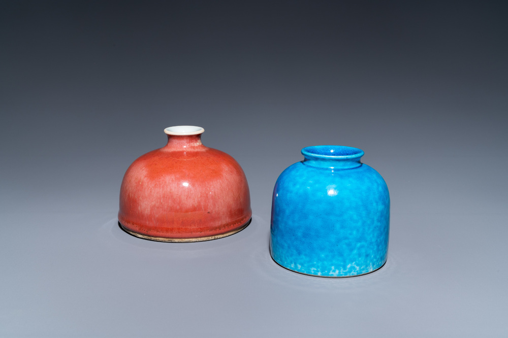 Two Chinese water pots with langyao and monochrome turqoise glaze, 19/20th C.