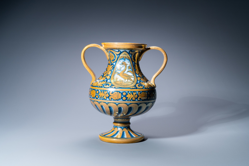 A two-handled gold-luster baluster vase after a Deruta example, Cantagalli, Italy, 19th C.