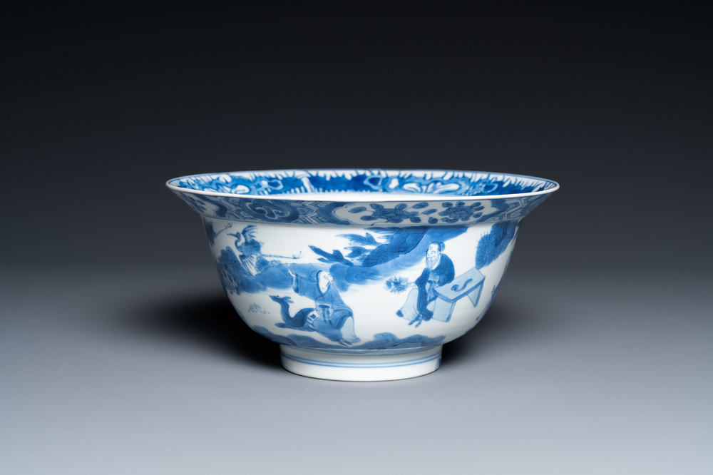 A Chinese blue and white 'klapmuts' bowl, Kangxi mark and of the period