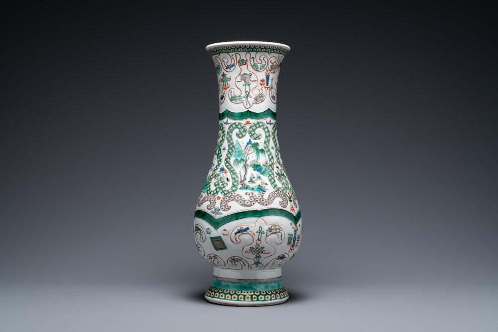 A large Chinese famille verte vase, Kangxi