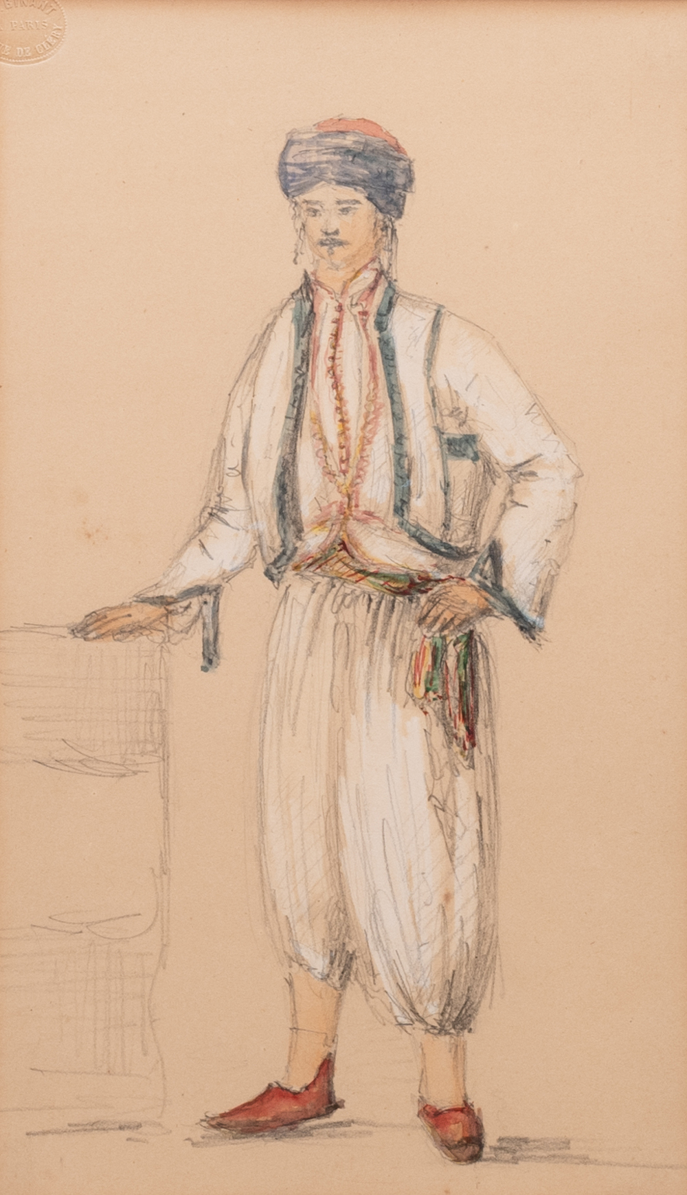 French school: A Turkish or Ottoman boy, pencil and watercolour on paper, 19th C.