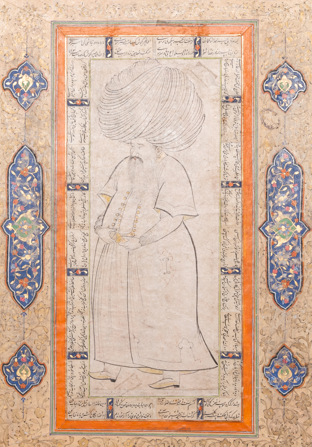 Een Ottomaanse miniatuur: 'Pasja met tulband', inkt en gouache op papier, 18e eeuw
