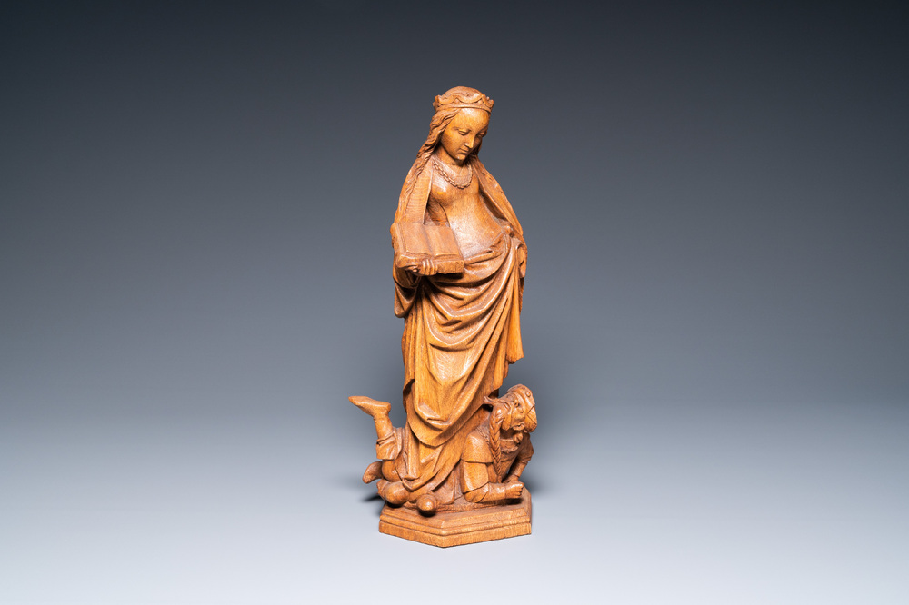 Un groupe en ch&egrave;ne sculpt&eacute; figurant 'Cath&eacute;rine d'Alexandrie pi&eacute;tine Maxence', Pays-Bas, peut-&ecirc;tre Utrecht, dernier quart du 15&egrave;me