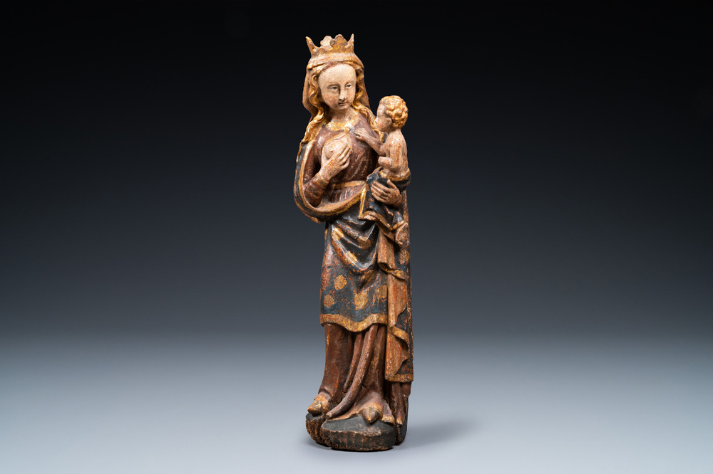 Een grote gepolychromeerde houten Madonna met Kind, Duitsland, 16e eeuw