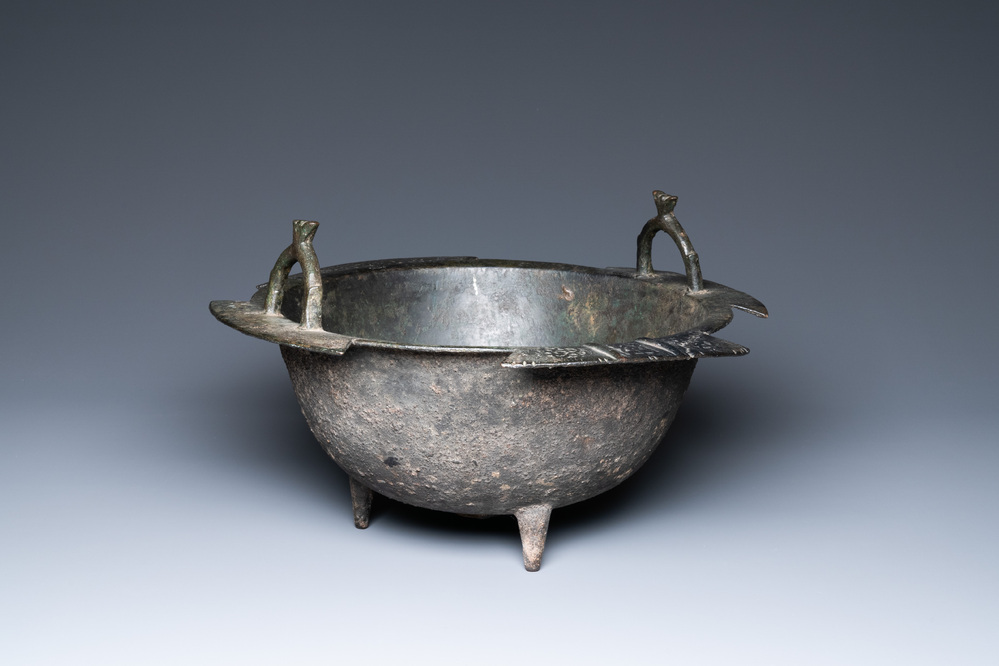 A Persian bronze tripod cauldron, Khorasan, Iran, 12/13th C.