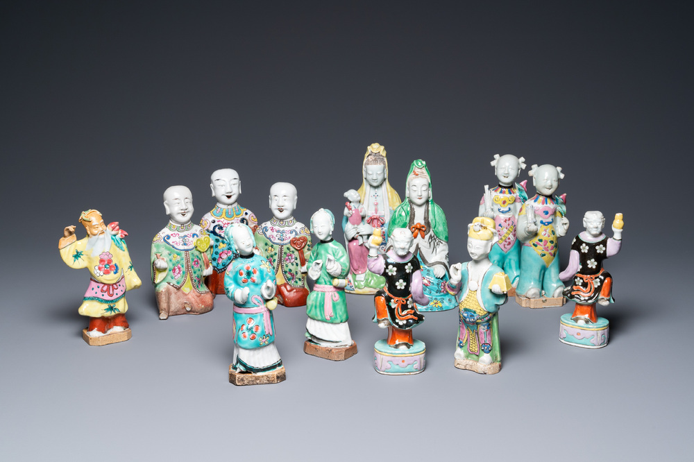 Thirteen various Chinese famille rose figures, Qianlong and later