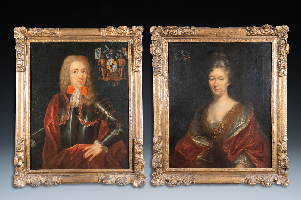 Flemish school: A pair of portraits of noble figures, oil on canvas, 17th C.