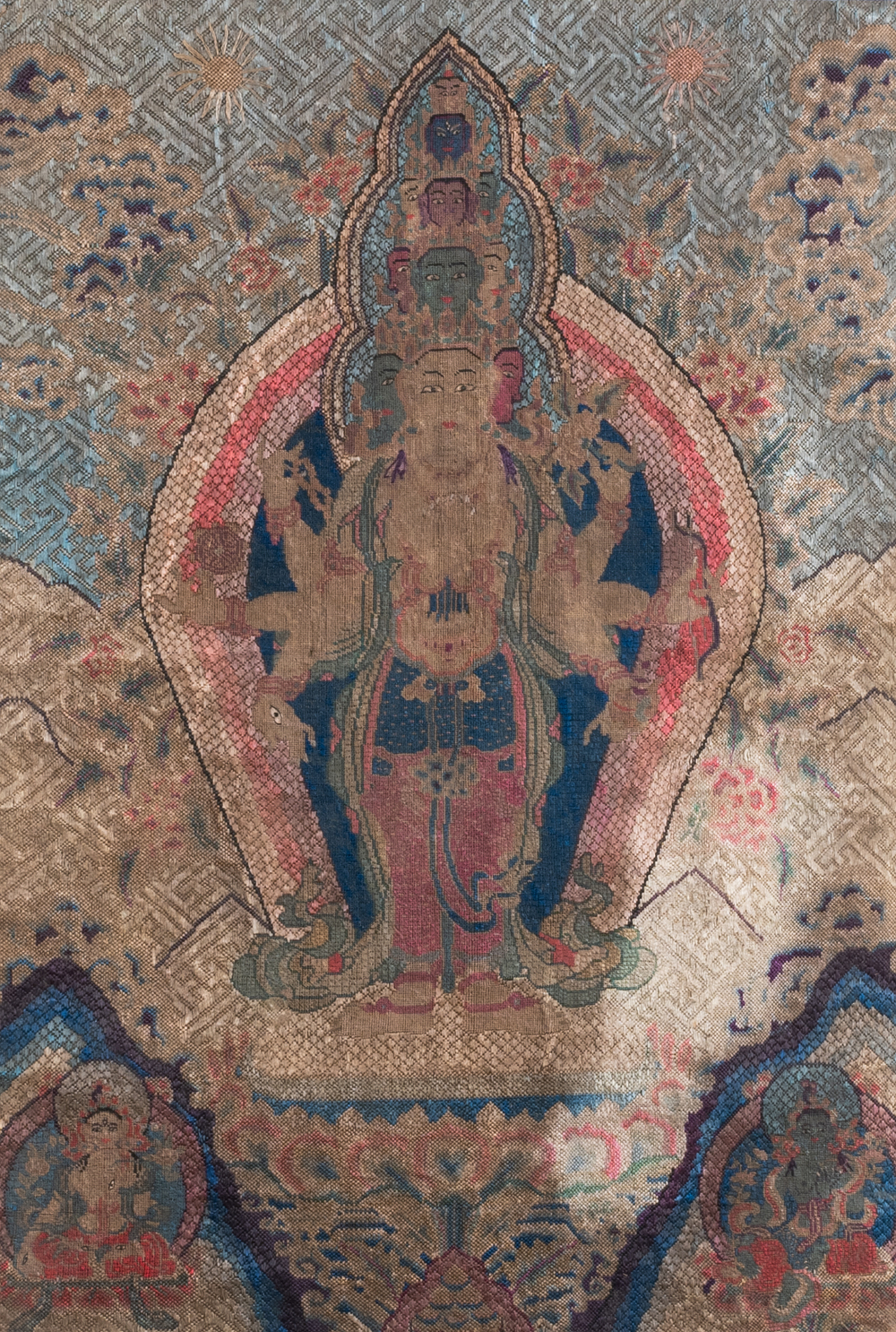 A Chinese or Tibetan silk 'Avalokiteshvara' thangka, Ming