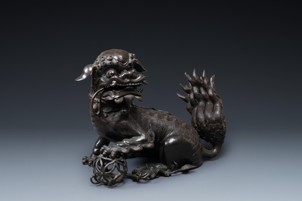 A large Chinese bronze 'Buddhist lion' censer, Ming