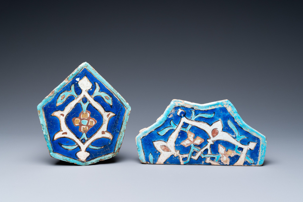 Two Timurid cuerda seca tiles, Khargird, North-East Iran, mid-15th C.