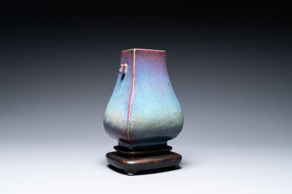 A Chinese flamb&eacute;-glazed 'fanghu' vase, Yongzheng/Qianlong