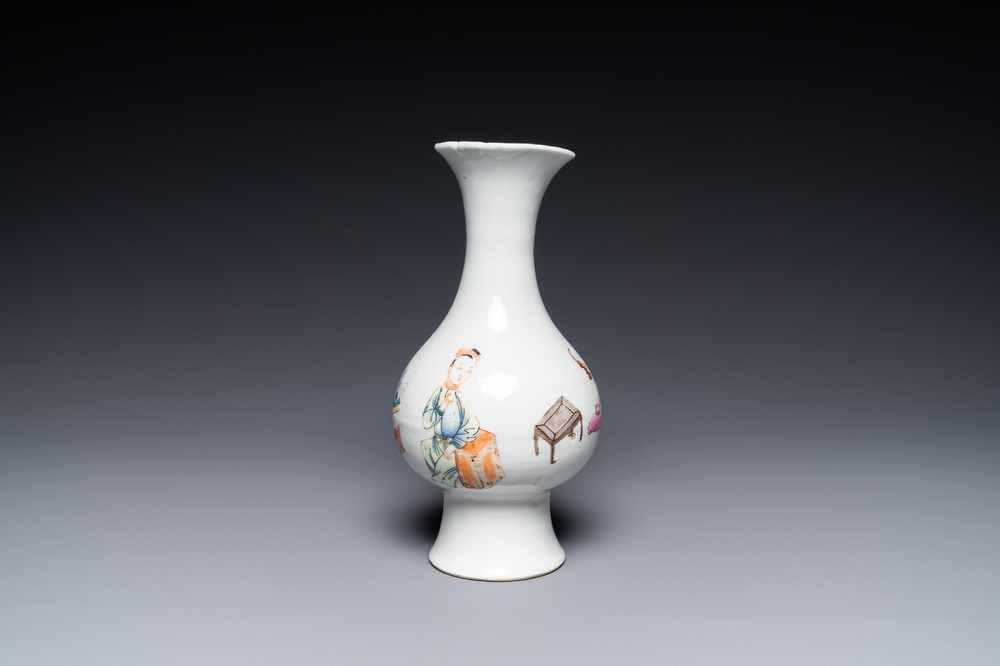 A Chinese famille rose vase with figures and antiquities, Yongzheng