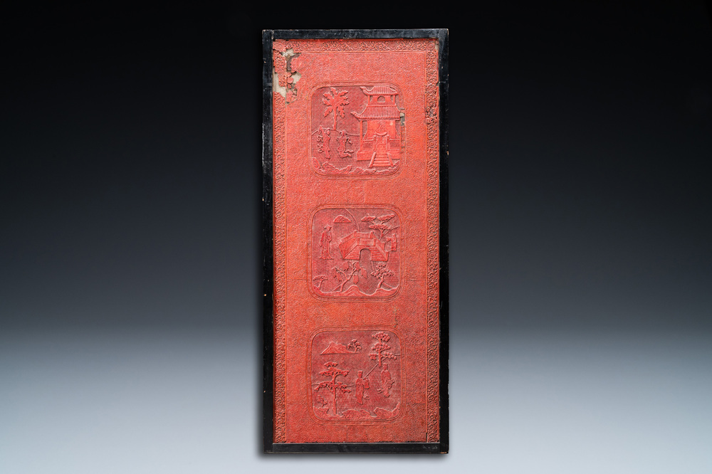A Chinese red cinnabar lacquer screen panel, 18/19th C.