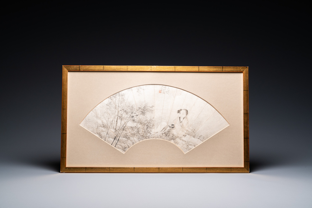 Chinese school: 'ni xin luo shan ren', ink and colour on paper leave for a fan, 19th C.