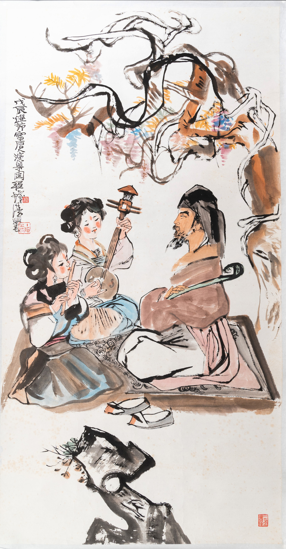 Cheng Shifa (1921-2007): &lsquo;Le r&eacute;cital&rsquo;, encre et couleurs sur papier, dat&eacute; &agrave; la F&ecirc;te des lanternes de 1988