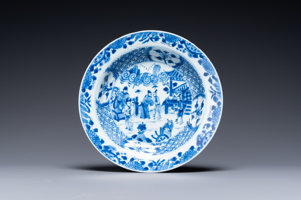 A deep Chinese blue and white 'Xi Xiang Ji' dish, Yongzheng