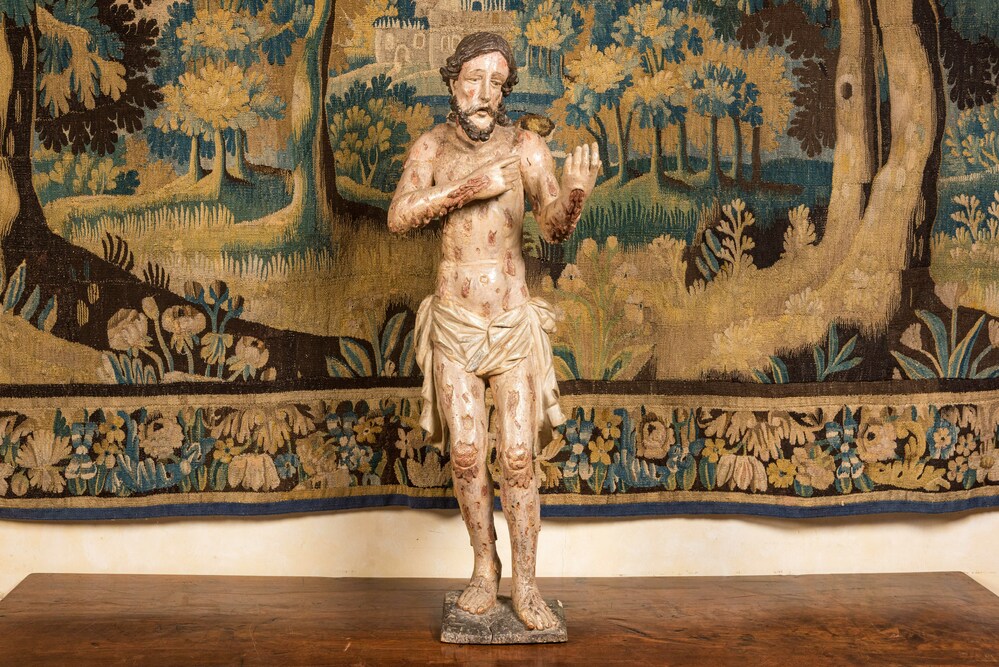 Christ de la Flagellation, bois sculpt&eacute; et polychrom&eacute;, Espagne ou Italie du sud, 2&egrave;me moiti&eacute; du 16&egrave;me