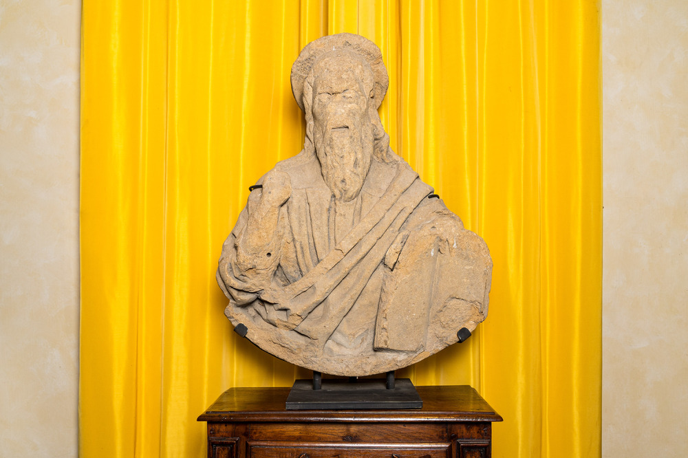 A carved stone bust of God the Father, 16th C.