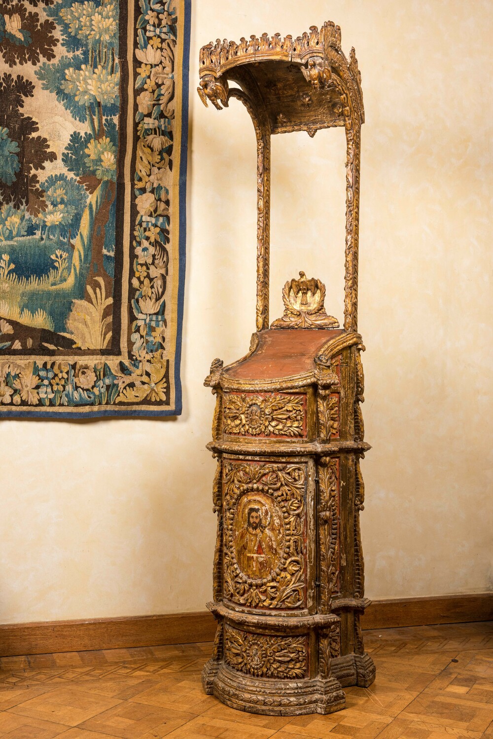 An Italian polychrome wooden lectern, 17th C.