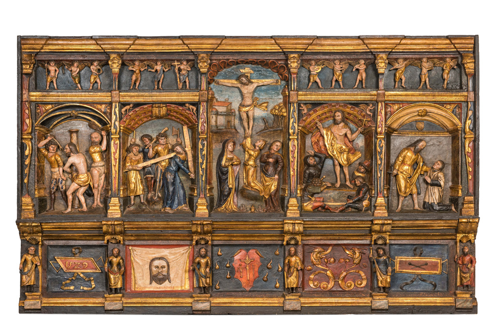 Een groot Vlaams polychroom retabel in notelaar, wellicht Gent, gedat. 1529
