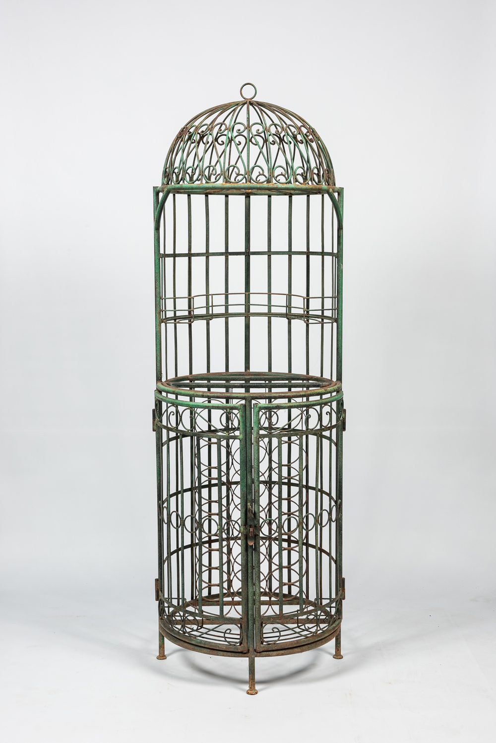 A green-patinated cast iron flower stand, 20th C.