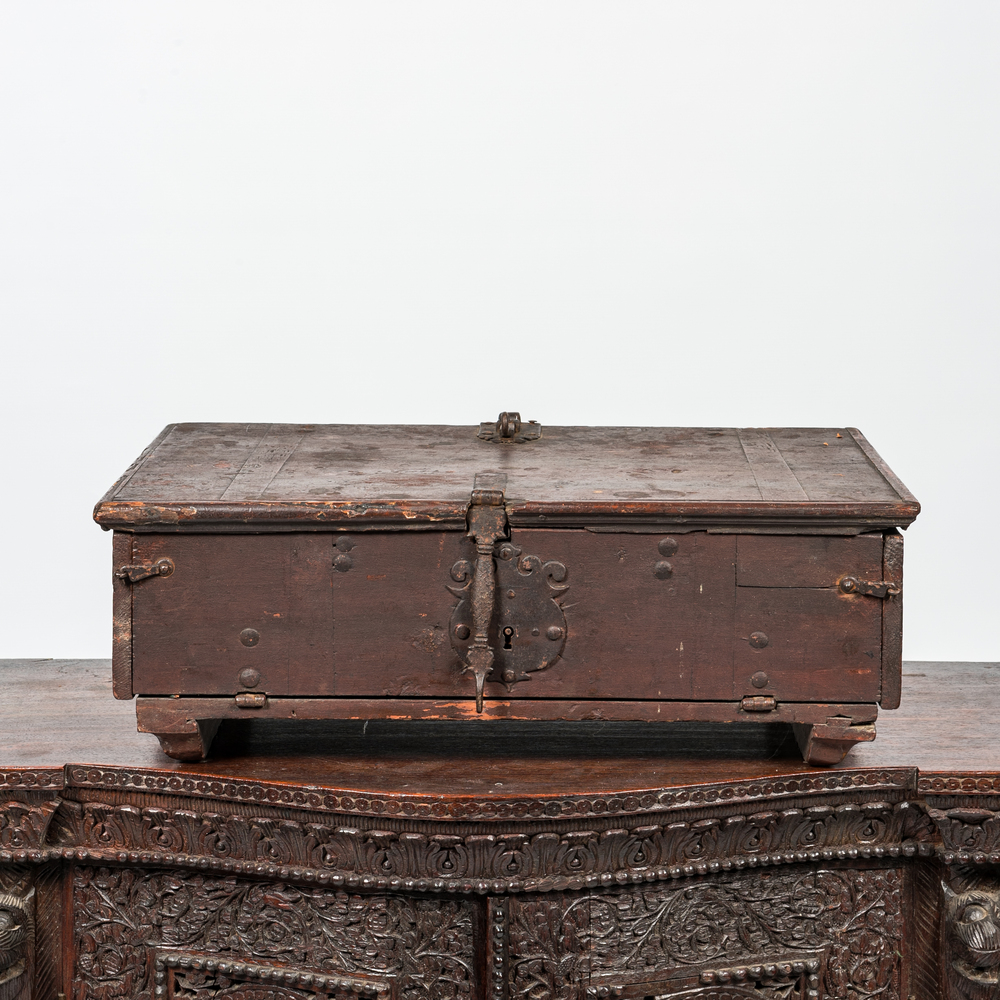 An iron-mounted wooden altar painted on the inside, Friesland, The Netherlands, 18th C.