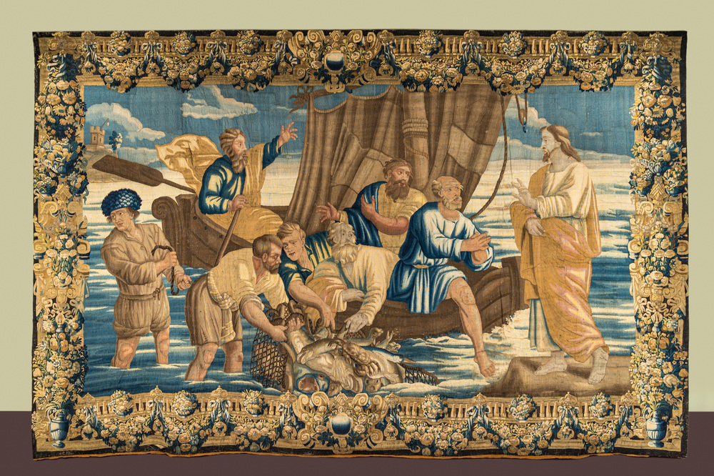 Importante tapisserie flamande &agrave; d&eacute;cor de la 'P&ecirc;che Miraculeuse', Oudenaarde, 16/17&egrave;me