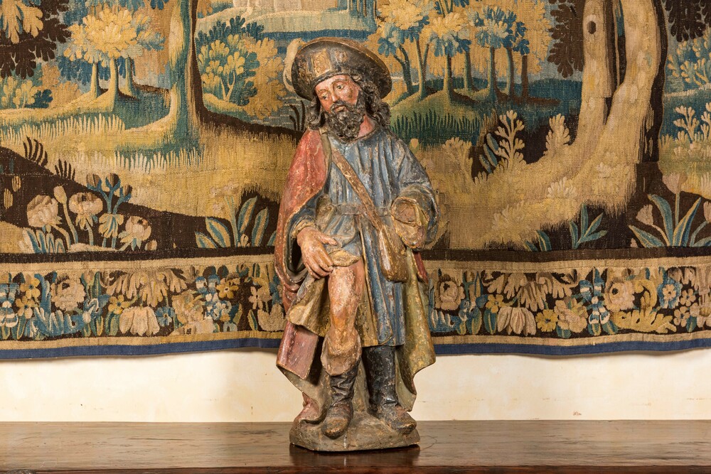 Een grote polychrome houten Sint-Rochus, Spanje of Zuid-Frankrijk, 16e eeuw