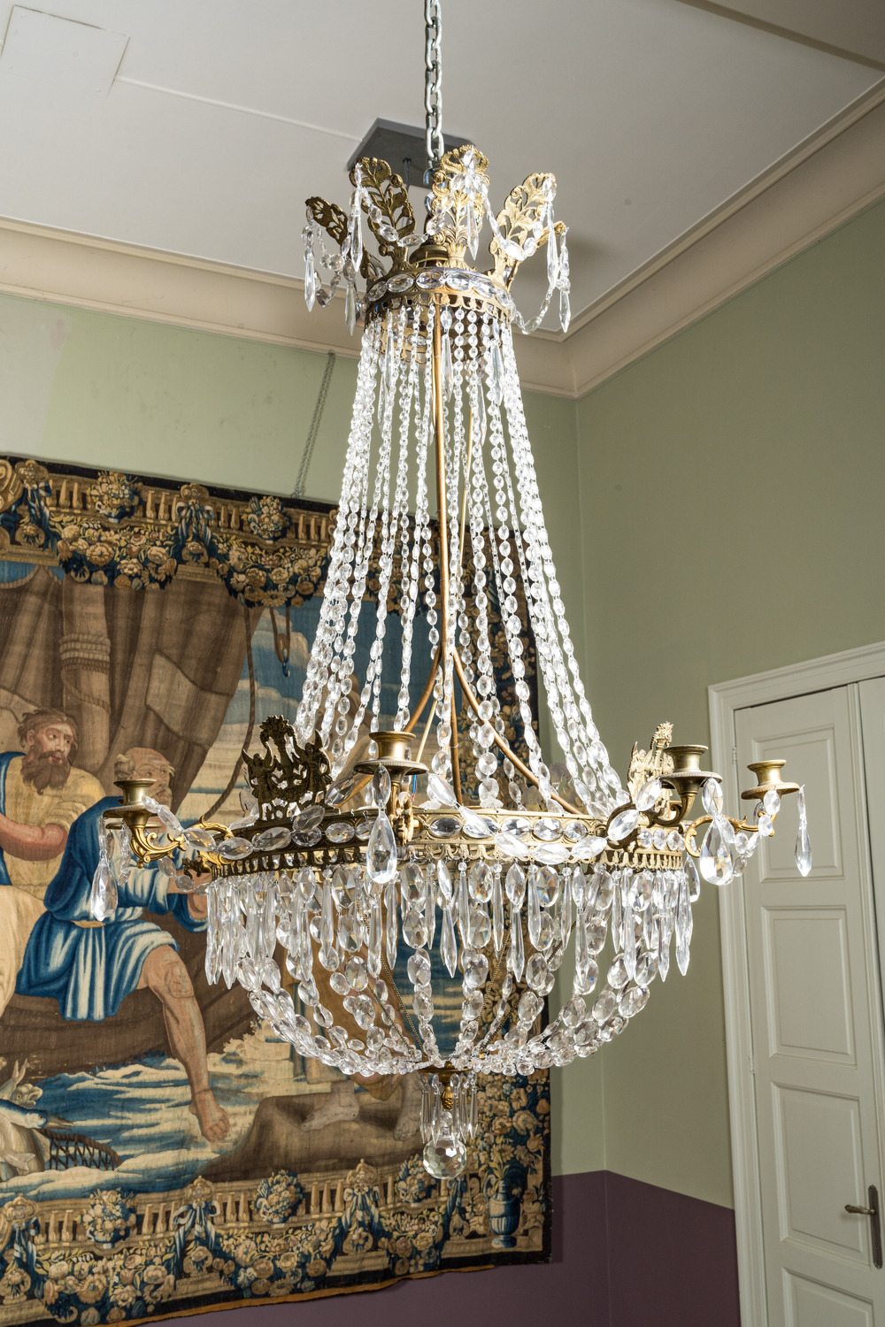 A large 'sac-&agrave;-perles' chandelier, 19th C.