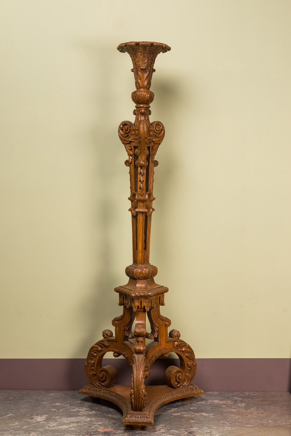 A large well-carved wooden stand, probably France, 18/19th C.