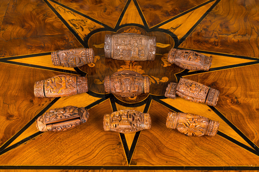 Negen corozo houten tabaksdoosjes, Frankrijk, 18/19e eeuw