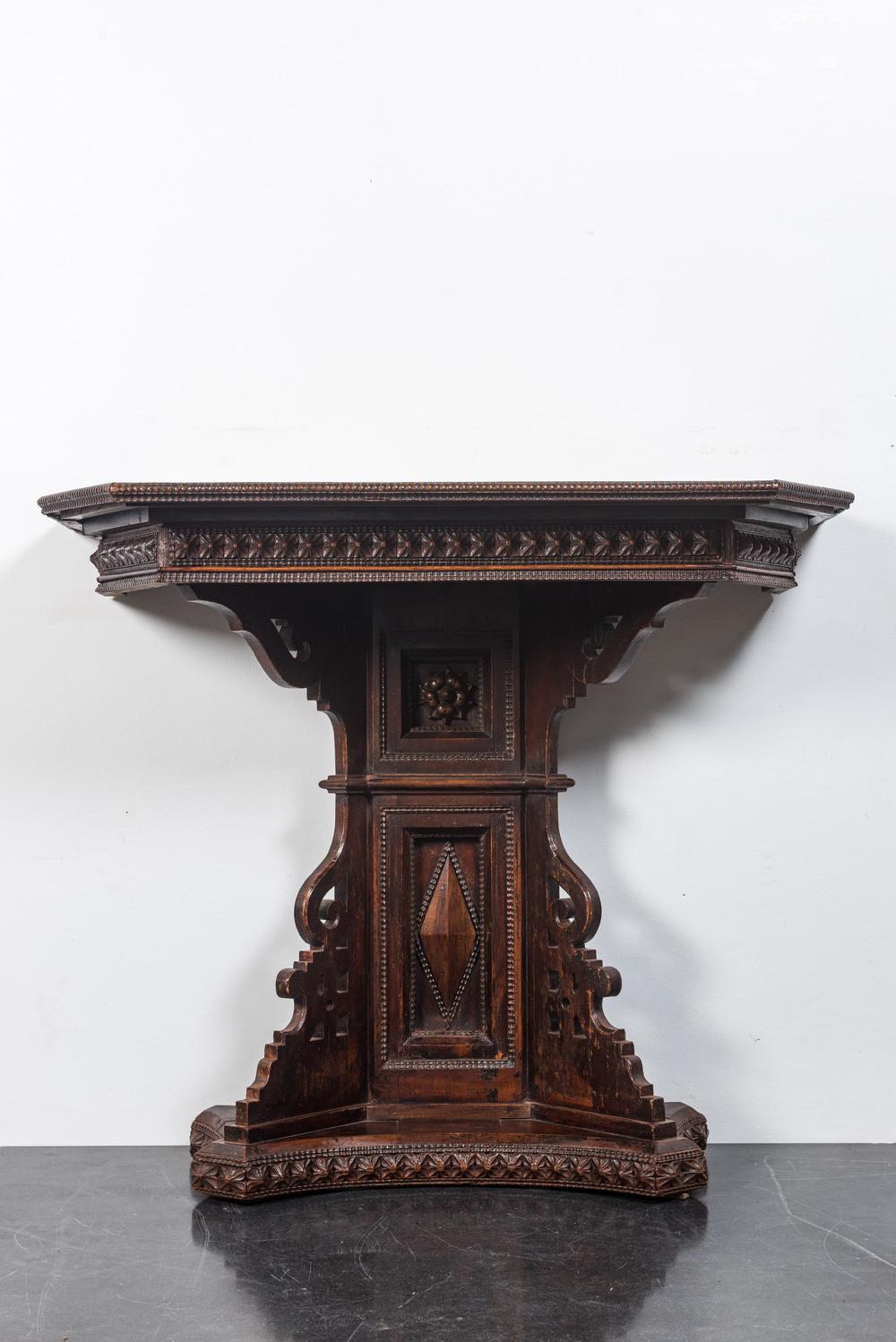 An Italian wooden console, 17th C. and later