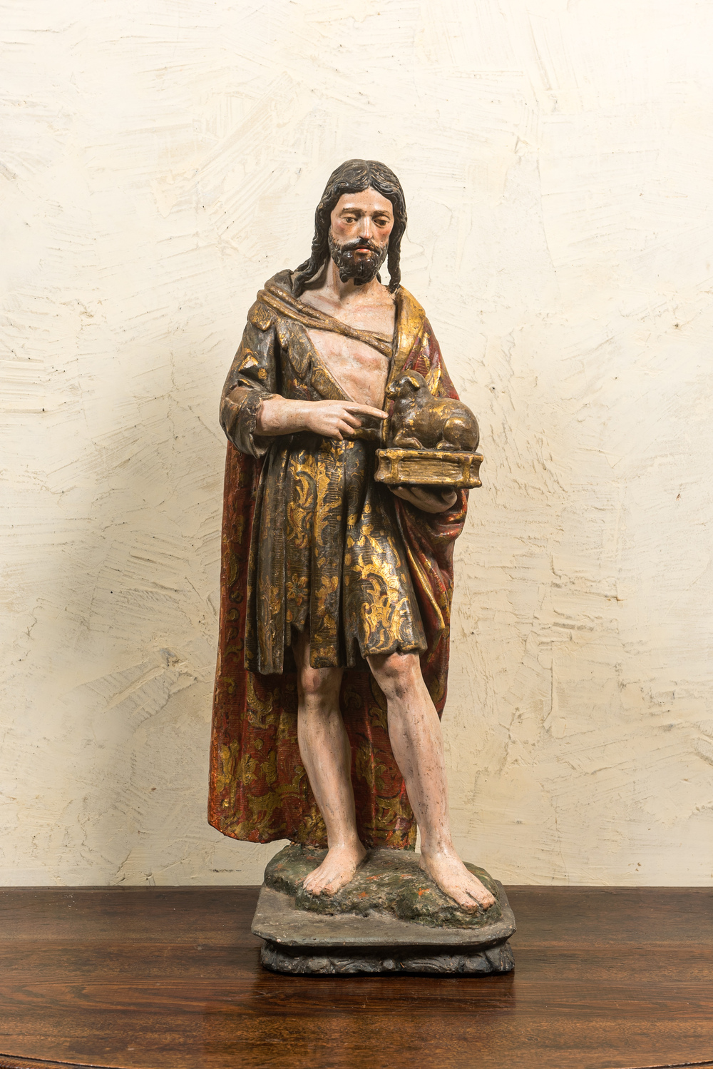 Saint Jean-Baptiste en bois sculpt&eacute; et polychrom&eacute;, Espagne, 17&egrave;me