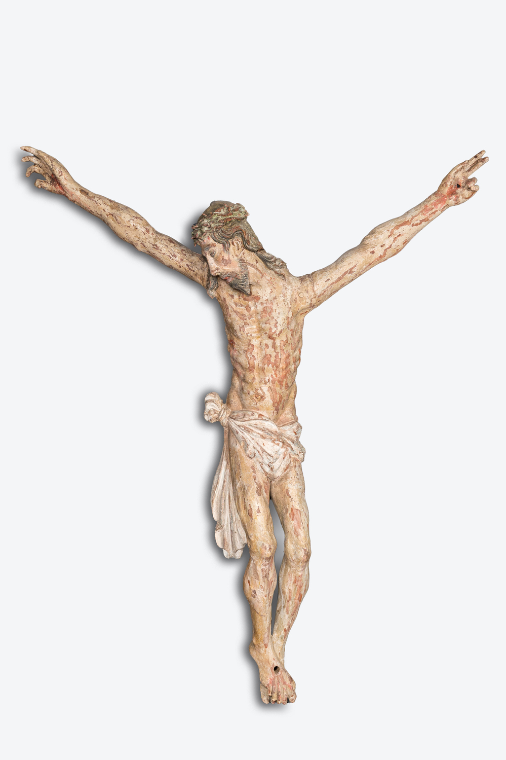 Grand Christ en bois sculpt&eacute; et polychrom&eacute;, 16&egrave;me